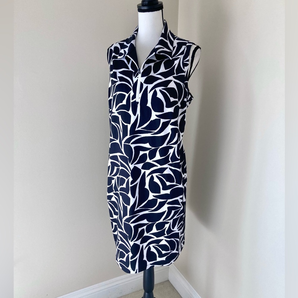 Chico's Black & White Abstract Leaf Print Sleeveless Polo Dress Size XL - Picture 4 of 10